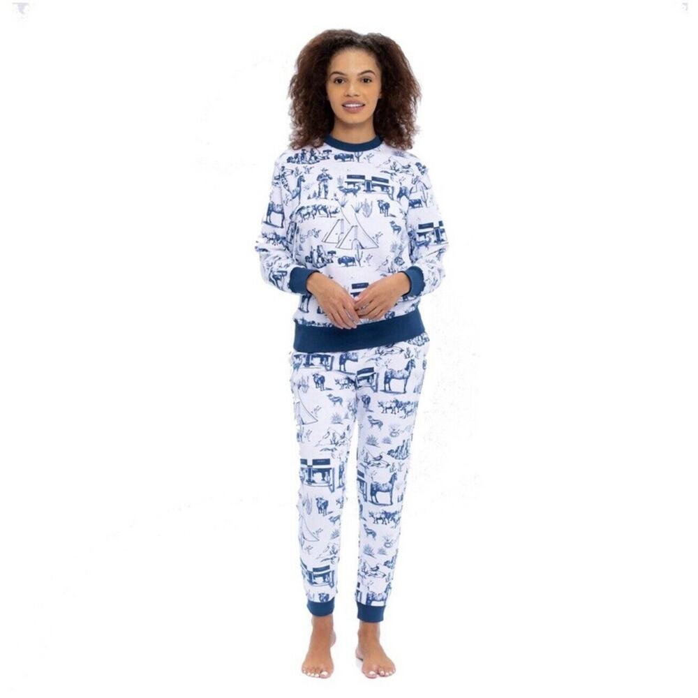 Katie Kime Sweatshirt Jogger Pants Set. Sz Large. White Blue. Marf Toile. Rare!
